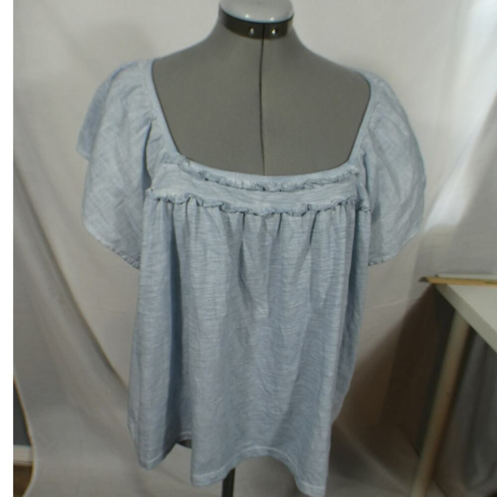 Lucky Brand Women's XL Short Sleeve Light Blue Blouse Boho Peasant Feminine